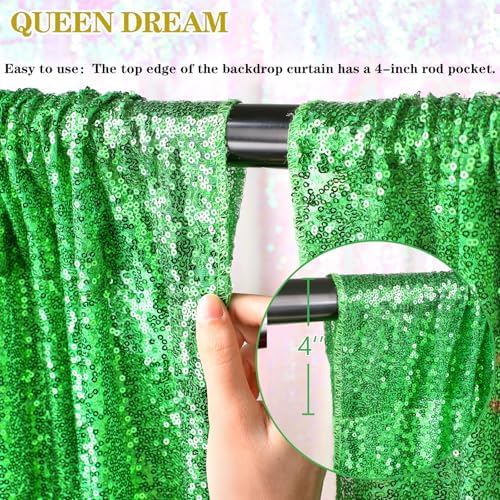 Sequin Curtains Christmas Backdrop 3 Panels Sequin Fabric 2FTx8FT Green - Image 6