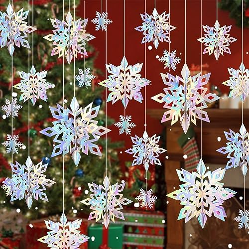 24PCS Hanging Snowflake Decorations Winter Wonderland Party Supplies by Besslly