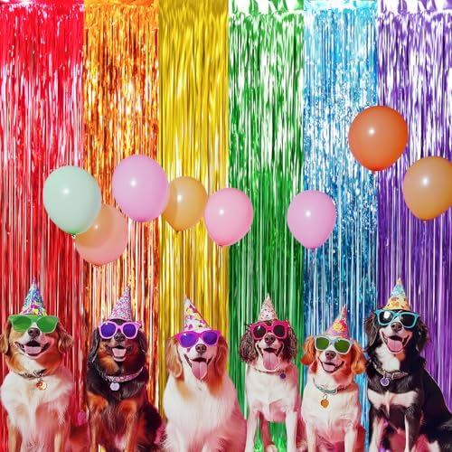 GOER 6.5 ft x 8.2 ft Metallic Tinsel Foil Fringe Curtains,Pack of 2 Party Streamer Backdrop for Birthday,Graduation Decorations and New Year Eve (Rainbow Colors) - Image 7