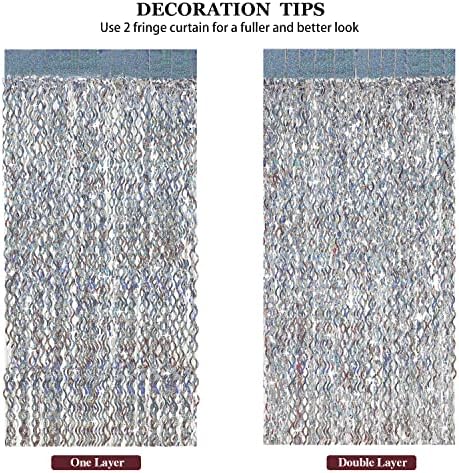 4 Pack Silver Tinsel Backdrop - CYLMFC 3.3 ft x 6.6 ft Streamer Metallic Tinsel Foil Fringe Curtains Photo Booth Props Wall Curtains for Bachelorette Birthday Party Decor - Image 5