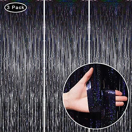 3 Pack Fringe Curtains Party Decorations,Tinsel Backdrop Curtains for Parties,Photo Booth Wedding Graduations Birthday Christmas Event Party Supplies (Black) - Image 2
