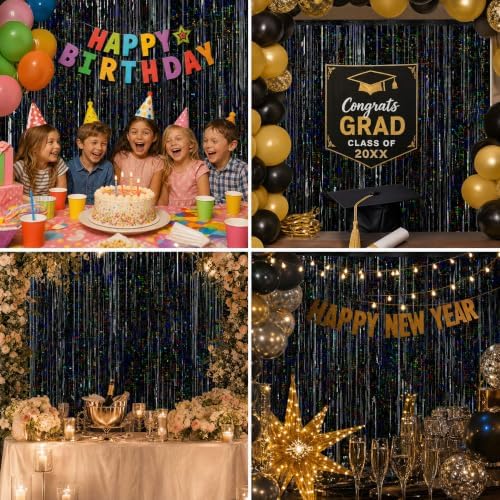 2Pack Black Party Backdrop, Black Party Decorations Foil Fringe Curtains - Image 4