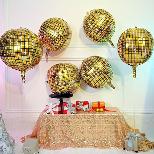 6pcs 22 Inch Gold Disco Ball Balloons, Gold Big Disco Balloons, 4d Large Foil Aluminum Balloon For Birthday Baby Shower 70s 80s 90s Theme Party Wedding Engagement Graduation New Year Decoration - Image 3