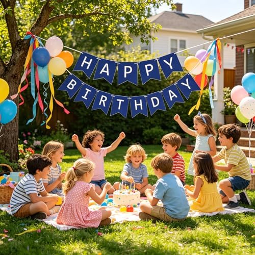 Fecedy Navy Blue Happy Birthday Bunting Banner Pre-Strung No DIY for Birthday Party Decorations - Image 5
