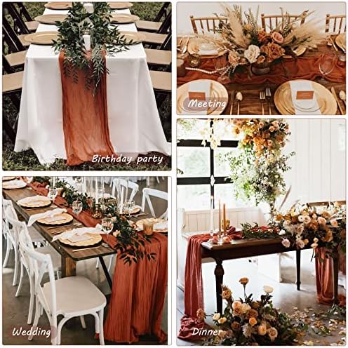 35x72 Inch Terracotta Cheesecloth Table Runner Fall Boho Wedding Decor - Image 6