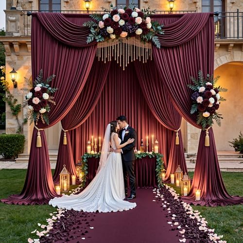 20ft x 15ft Burgundy Backdrop Curtains for Wedding Parties, 4 Panels Extra Long Wrinkle Free Fabric Drapes Photo Backdrop for Baby Shower Birthday Stage Reception Lobby Decoration - Image 2