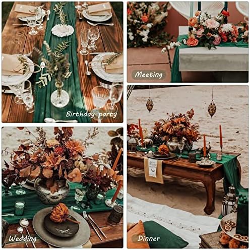 35x157 Inch Dark Green Cheesecloth Table Runner Wedding Holiday Decor - Image 6