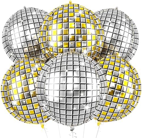 6pcs 22 Inch Gold and Silver Disco Ball Balloons, Silver Big Disco Balloons, Gold 4d Large Foil Aluminum Balloon For Birthday Baby Shower 70s 80s 90s Theme Party Wedding Engagement Graduation Decor by Paready