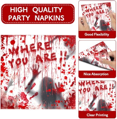 Halloween Scary Bloody Handprints Zombie Disposable Paper Plates Napkins - Image 4