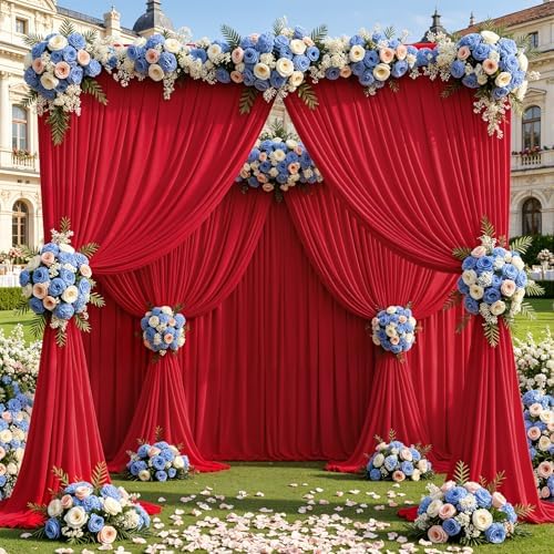 50x10ft Red Backdrop Curtain Panels for Parties - Wrinkle Free Polyester Photo Curtain Backdrop Wedding Back Drop Fabric Drapes for Party Decorations Background for Photography by WishCare