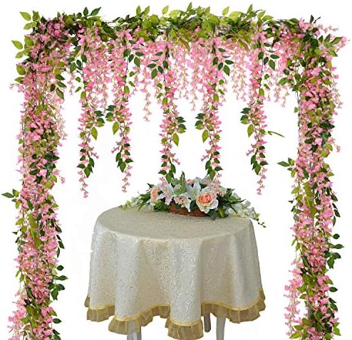 Lvydec Wisteria Artificial Flowers Garland, 4 Pcs Total 28.8ft Artificial Wisteria Vine Silk Hanging Flower for Home Garden Outdoor Ceremony Wedding Arch Floral Decor (Pink) - Image 3