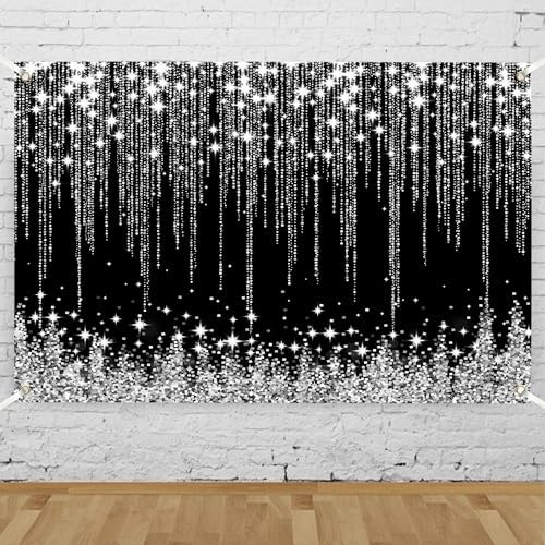 Silver Black Glitter Wall Backdrop 20x10 FT Silver Spots Backdrops for Photoshoot Girls Birthday Photography Background for Wedding Baby Shower Party Decorations Banners Photo Studio Props by Unknown