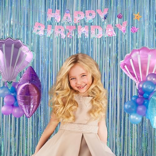 Melsan Light Blue Foil Curtain Backdrop for Birthday Decorations, 2 Pack - Image 3