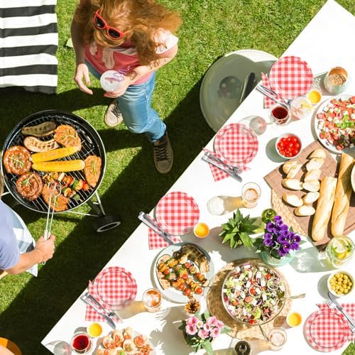 180Pcs Red Gingham Party Supplies Paper Plates and Napkins Serve 60 - Image 6