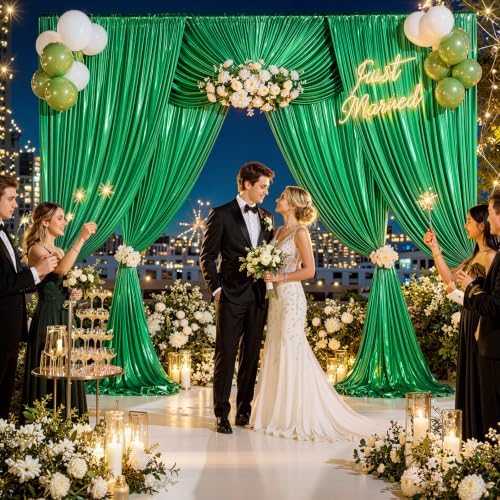10x10FT Green Sequin Backdrop Curtain for Party - 2 Panels 5x10FT Wrinkle-Free Shimmer Drapes for Birthday, Wedding, Christmas, Decorations & Photography - Image 4