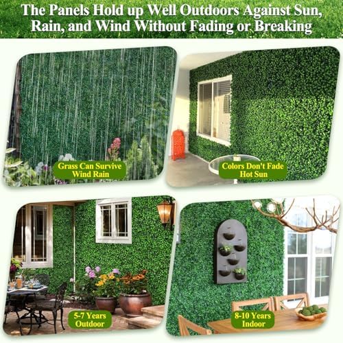 20" X 20" Artificial Grass Wall Panels 14Pcs Greenery Backdrop UV-Protected Faux Boxwood Panels 39 ft² Fake Green Wall Privacy Screen for Outdoor Indoor Decor Party Wedding Garden Fence Decorations - Image 7