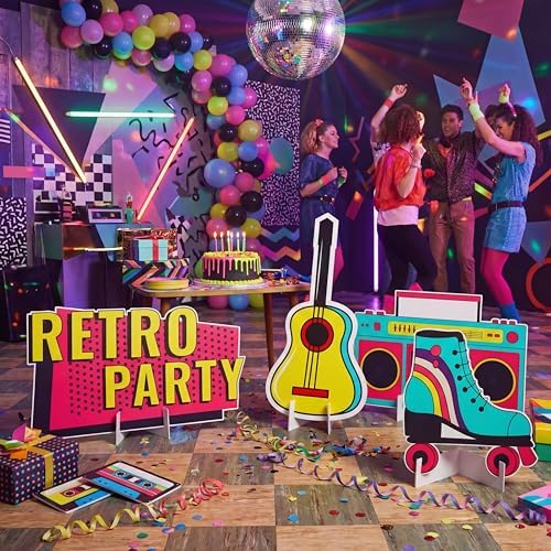 Honoson 4 Pcs 24.4" x 26.6" Large Back to 80s 90s Party Decoration Cardboard Cutouts, Retro Radio Boombox Backdrop Yard Signs for Hip Hop Music Birthday Party Supplies Vintage Photo Booth Props - Image 4