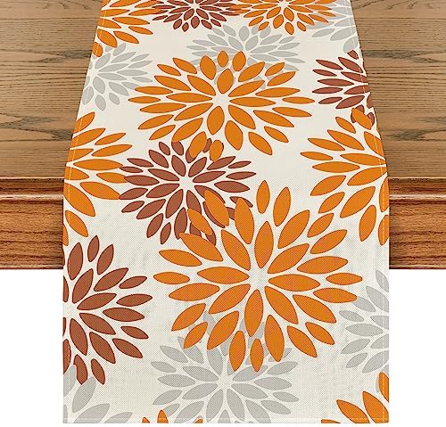Artoid Mode Orange Dahlia Fall Table Runner 13x36 Inch by ArtoidMode