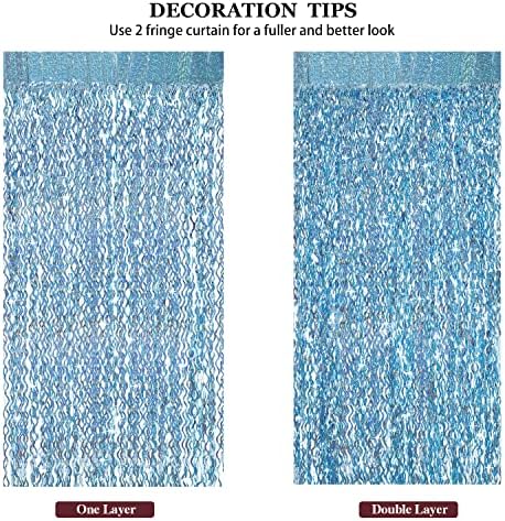 4 Pack Light Blue Party Foil Curtain - CYLMFC 3.3 ft x 6.6 ft Wavy Photo Booth Backdrop Metallic Tinsel Foil Fringe Curtains Environmental Background for Birthday Wedding Party Christmas Decorations - Image 5