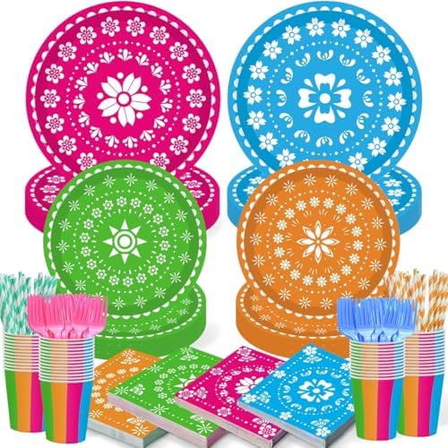 120PCS Mexican Fiesta Plates and Napkins Party Supplies, Cinco De Mayo Party Decorations Tableware Set for Mexico Taco Carnival Colorful Carnival Birthday Pinata Platters Dance Party Serves 20 by Kilyparty