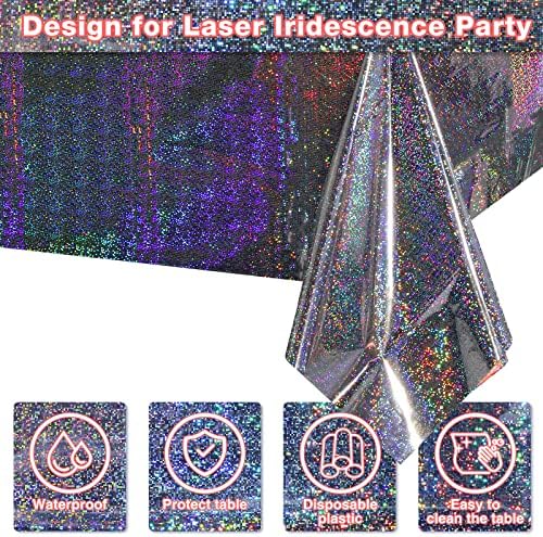 FunnyPars 8 Pack Iridescent Plastic Tablecloths Shiny Disposable Laser Rectangle Table Covers Holographic Foil Tablecloth Iridescent Party Decoration - Image 3