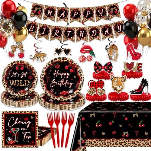 Cheetah Cherry Birthday Decorations Leopard Party Supplies Serve 24 by Lecheme