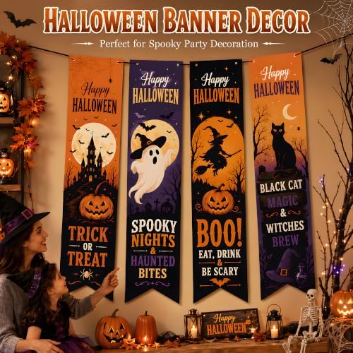 Halloween Decorations - 4 PCS Vertical Happy Halloween Hanging Banners - Image 6