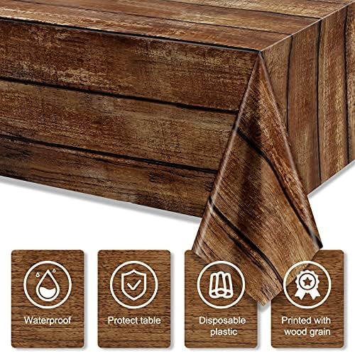 Irenare 1 Pcs Brown Wood Grain Western Tablecloth Plastic - Image 3