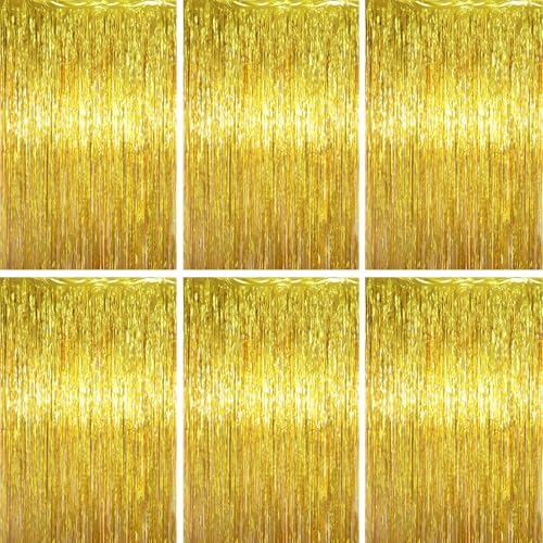 Voircoloria Gold Foil Fringe Backdrop Curtains, 3.3x6.6ft, 6pcs by Voircoloria