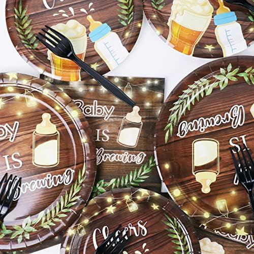 96Pcs A Baby is Brewing Baby Shower Party Supplies Set Plates Napkins Tableware Kit for Birthday Party Paper Tableware Set Table Decorations Favors Serves 24 Guests with Forks - Image 5