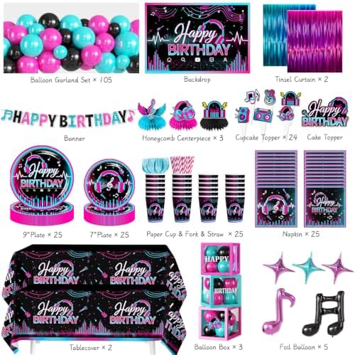 Cocomigo 303pcs Music Birthday Decorations, All-in-One Set Serves 25 - Image 2