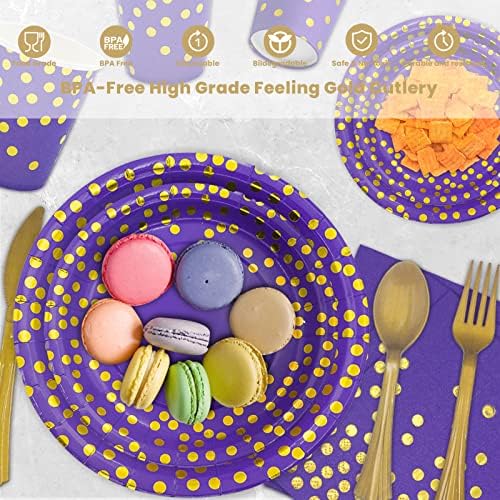 AIRE Purple Gold Paper Plates Set, 350PCS Disposable Dinnerware for 50 - Image 3