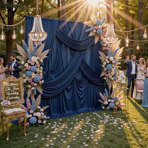 10ft x 8ft Wrinkle Free Navy Blue Backdrop Curtains for Parties, Thick Fabric Photo Backdrop Drapes for Weddings Photography Birthday Party Backgrpund Decor - Image 6