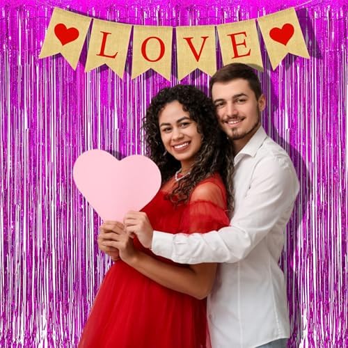 BRAVESHINE Hot Pink Foil Fringe Curtains，Metallic Party Streamers Backdrop - Image 2
