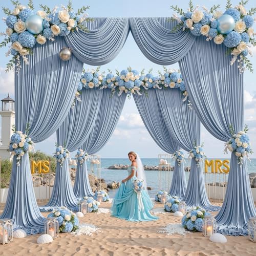 10 ft x 10 ft Wrinkle Free Dusty Blue Backdrop Curtain for Parties, 2 Panels 10ft Polyester Dusty Blue Photo Backdrop Drapes for Graduation Birthday Wedding Party Stage Curtains by Outpain