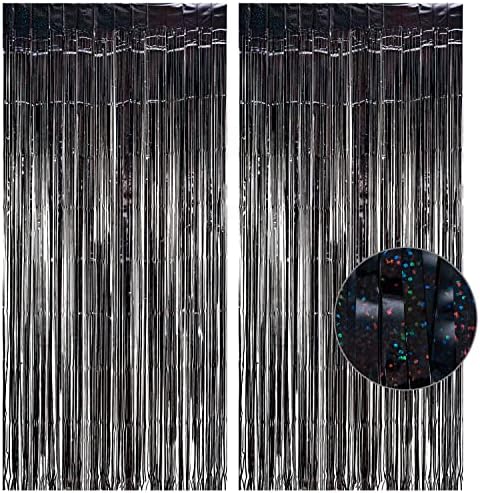 Black Tinsel Curtain Party Backdrop - 3.2ft x 8.2ft - Pack of 2 by GREATRIL