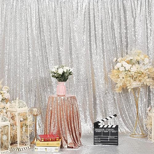 Poise3EHome 8FT x 8FT Silver Sequin Photography Backdrop Curtain for Party Decoration, Silver - Image 5