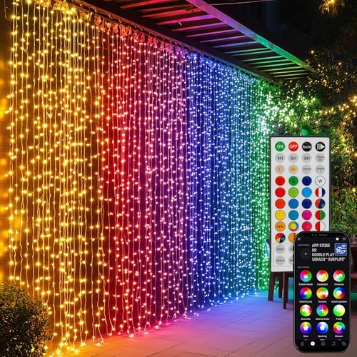 Dazzle Bright 300 LED Curtain String Lights, RGB Color Changing Christmas Fairy Lights for Bedroom with Remote & APP Control, Waterproof Smart Window Lights Party Wedding Garden Wall Decor by DazzleBright