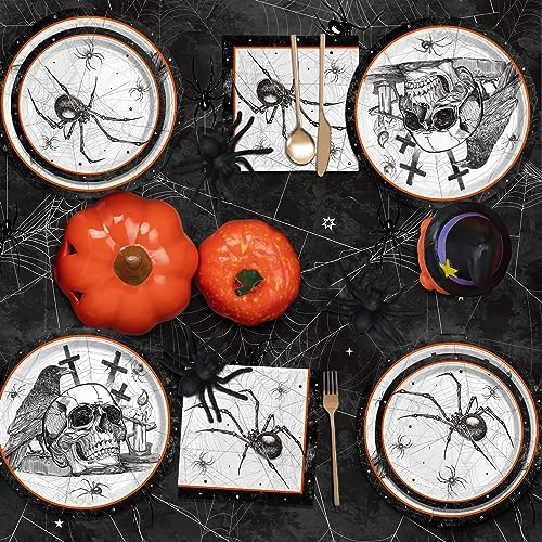 Spider Webs Halloween Party Supplies - Featuring Skull & Spider Themes, All-inclusive Wicked Web Paper Plates, Napkins, Cups, Tablecloth, and Banner. Ideal for Halloween Party Decorations, Serve 25 . - Image 5