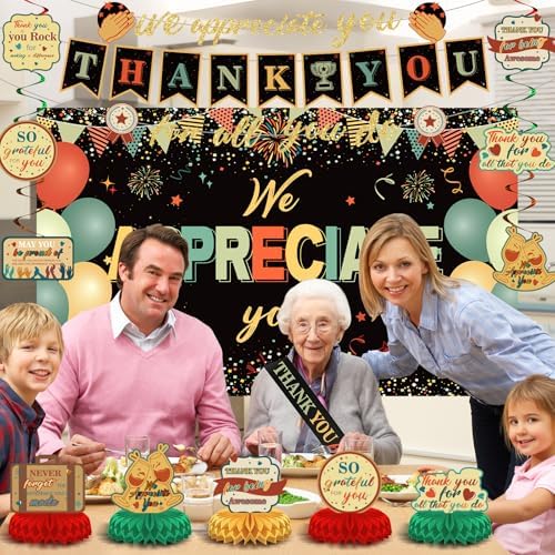 We Appreciate You Party Decorations Colorful Vintage Thank You for All You Do Banner Honeycomb Centerpieces Hanging Swirls for Office Employee Pastor Teacher Doctor Nurse Appreciation Party Gift Decor - Image 5