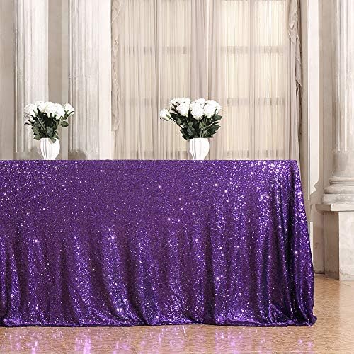 Eternal Beauty Purple Halloween Sequin Tablecloth 60 x 120-Inch Sparkly Overlay Rectangle Glitter Table Cover for Wedding Party Birthday Decoration - Image 2