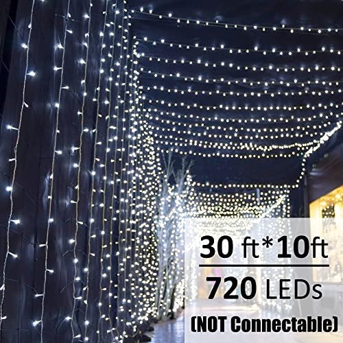 Solhice LED Curtain Lights Outdoor 30ft x10ft Cool White, 720 LED Plug in Hanging Christmas String Lights Indoor, Twinkle Light Backdrop for Outside Backyard Wedding Bedroom Decor (Not Connectable) - Image 2