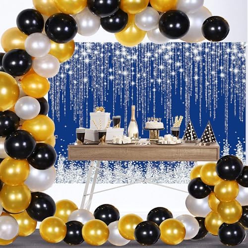 Silver Blue Glitter Wall Backdrop 12x10 FT Silver Spots Backdrops for Photoshoot Girls Birthday Photography Background for Wedding Baby Shower Party Decorations Banners Photo Studio Props - Image 4