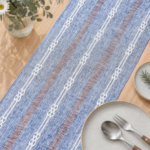 Rustic Linen Farmhouse Table Runner, Woven Boho Table Runner 13" × 90" - Image 3