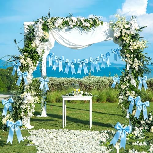 2 Strings Blue Bow Garland Banner, Pre-Strung Ribbon Bows Decorations for Birthday Party, Baby Girl Shower, Bridal Shower, Bachelorette Party, Girls Room, Wedding Decor, Christmas Tree Decorations - Image 6