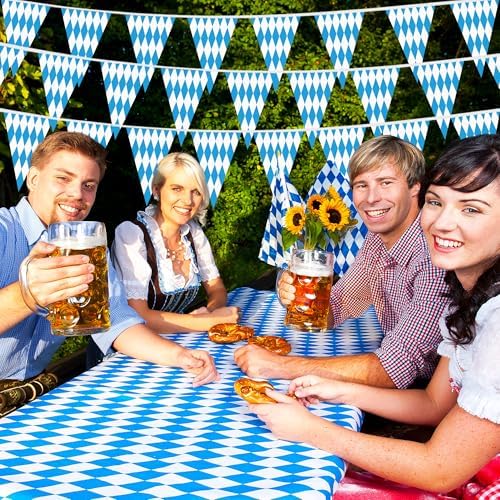 200 FT Oktoberfest Party Decorations Blue White Checkered Hanging Banner - Image 5