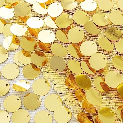 Pufogu 12 x 108 Inch Sequin Table Runner, Gold Glitter Premium Big Sequin Table Runners, Rectangle Table Runner for Halloween, Christmas, Wedding Party, Birthday Party, Banquet Decor (1 Pack). - Image 3