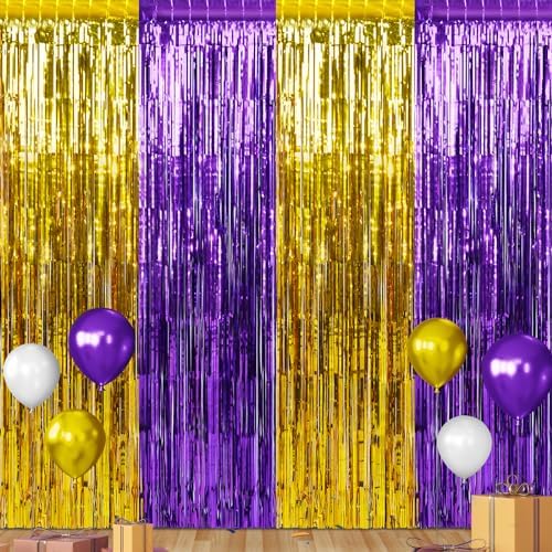 6Pack 3.3Ft x 6.6Ft Graduation Foil Fringe Curtain Backdrop Decorations, Purple Gold Metallic Tinsel Foil Streamers Curtain Photo Booth Background for Graduation Prom Wedding Birthday Party Decoration by Zachely
