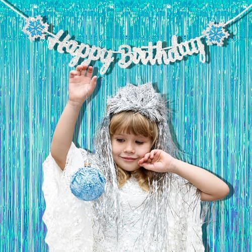 BRAVESHINE Iridescent Blue Fringe Curtains | Holographic Tinsel Backdrop - Image 2