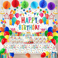 Happy Birthday Decorations For Women Men,Birthday Backdrop,Banner Balloons,Table Cloth,Paper pom poms Party Supplies for Girls Boys (Colorful) by Jenlion